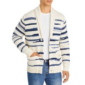 Vince Men’s Shawl Collar Textured Stripe Cardigan Sweater Ivory Navy L NWT $445